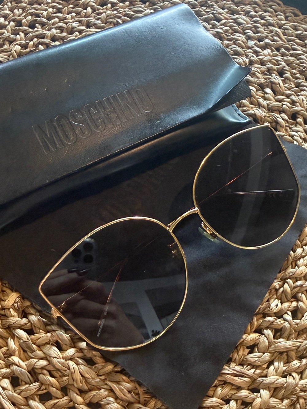 Moschino Oversized Geometric Gold Frame Sunglasses MOS086/G/S